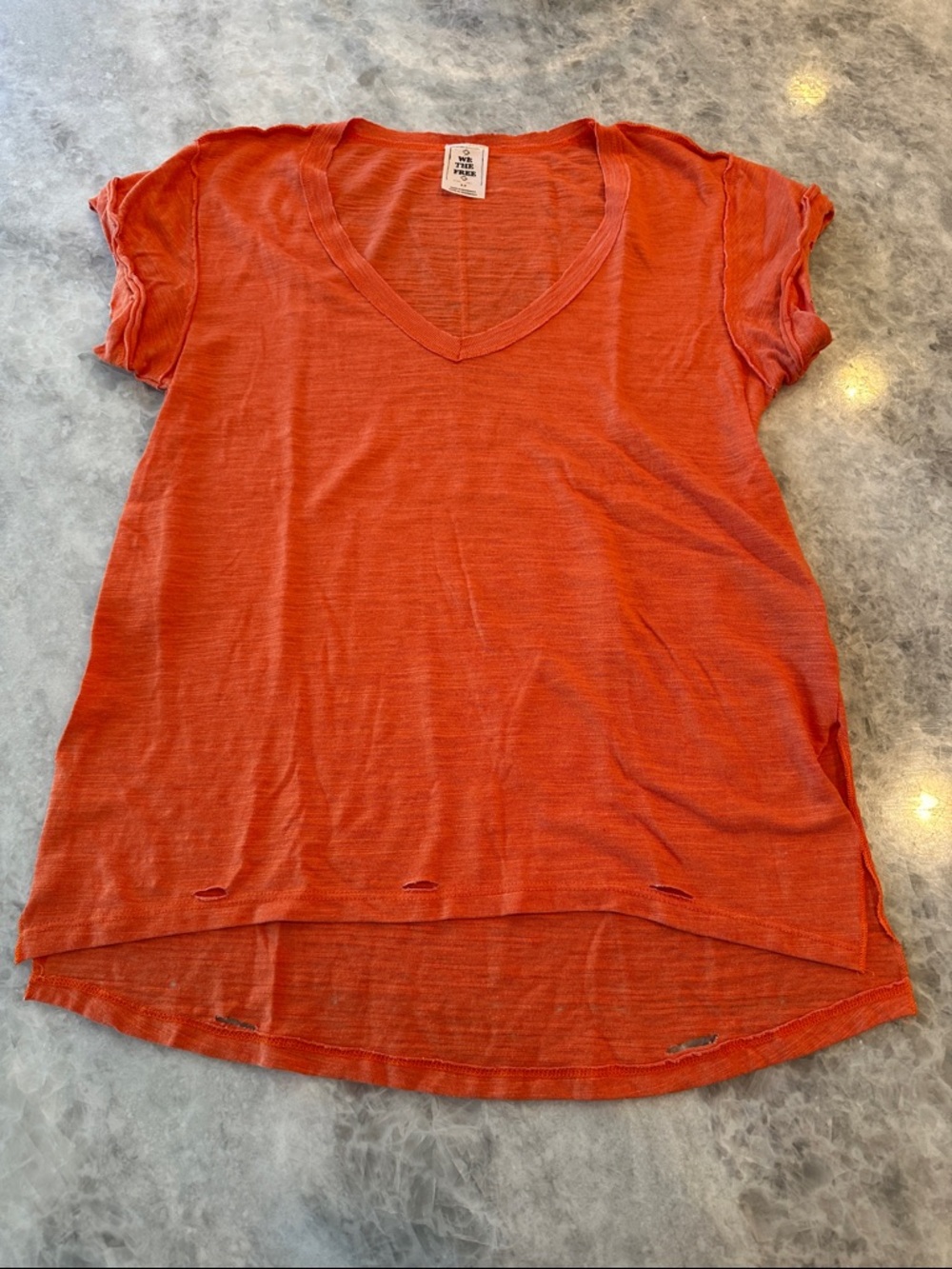 We The Free Washed V-Neck Women's Tee, Orange, Size S